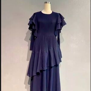 Navy Ruffled Tiered Maxi Dress -